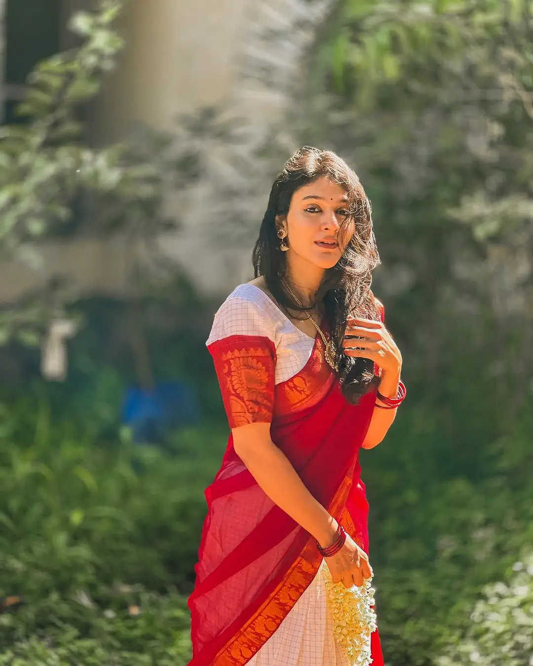 Malayalam Actress Anarkali Nazar in Red Lehenga White Choli